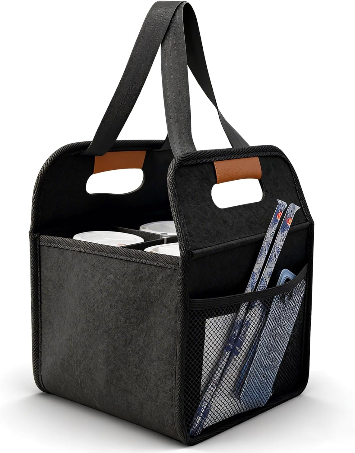Reusable 4-Cup Drink Carrier with Handle | Removable Dividers, Lightweight, Collapsible, Portable Beverage Holder, For Delivery, Car and Travel