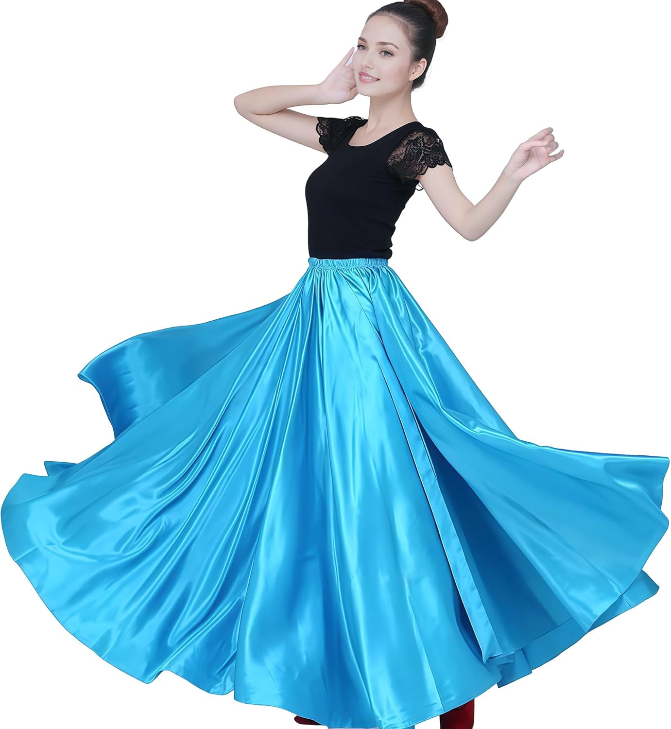 MUNAFIE Women's Long Maxi Dance Skirt - Satin Fairy Skirt for Praise & Cosplay Belly Dance - Image 4