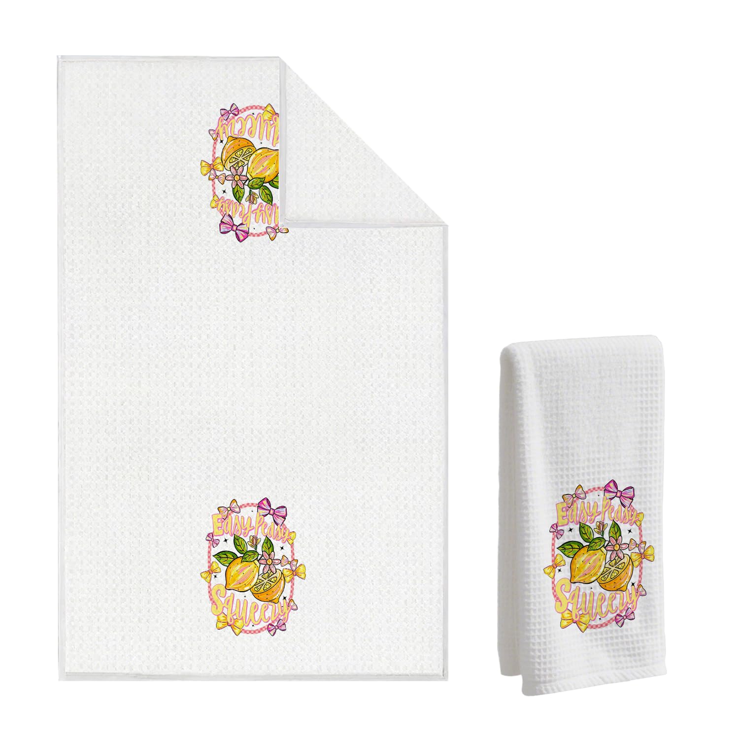 Lemon Citrus Hand Towel Fruits Dish Tea Towel Easy Peasy Squeezy Waffle Weave Towels - 16x24 Inch Citrus