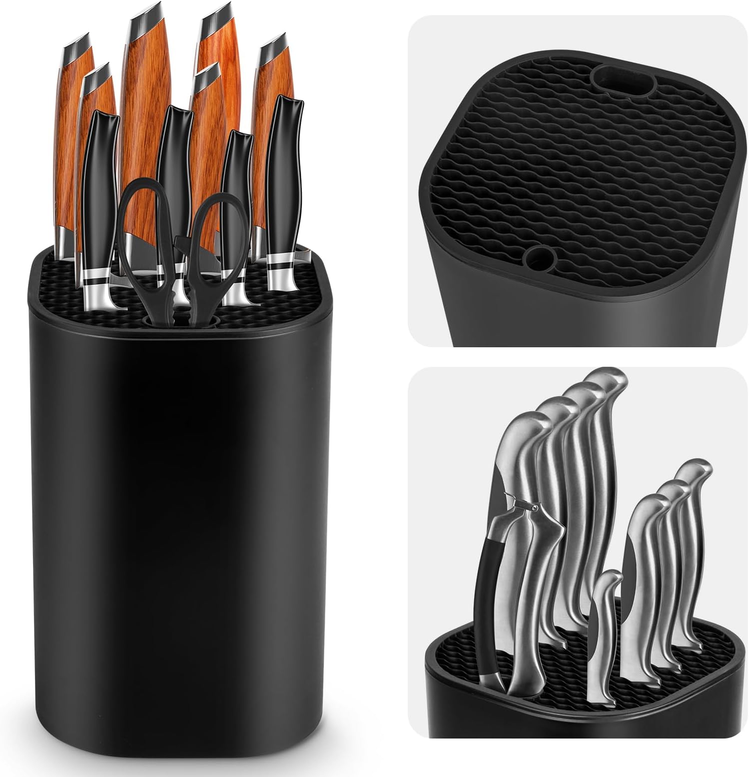 Ninonly Knife Block Without Knives 2 in 1 Universal Square Knife Holder for Kitchen with Scissors Slot Space Saving Detachable Kitchen Knife Storage
