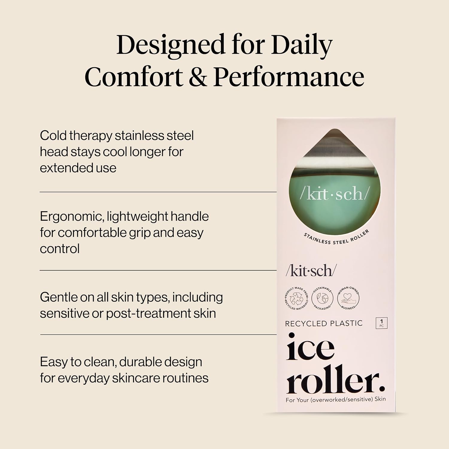 Kitsch Ice Roller for Face – Stainless Steel Ice Face Roller to Reduce Puffiness, Redness & Headaches – Cooling Facial Roller for Skin Care, Irritation Relief & Spa-Like Experience at Home - Mint - Image 3