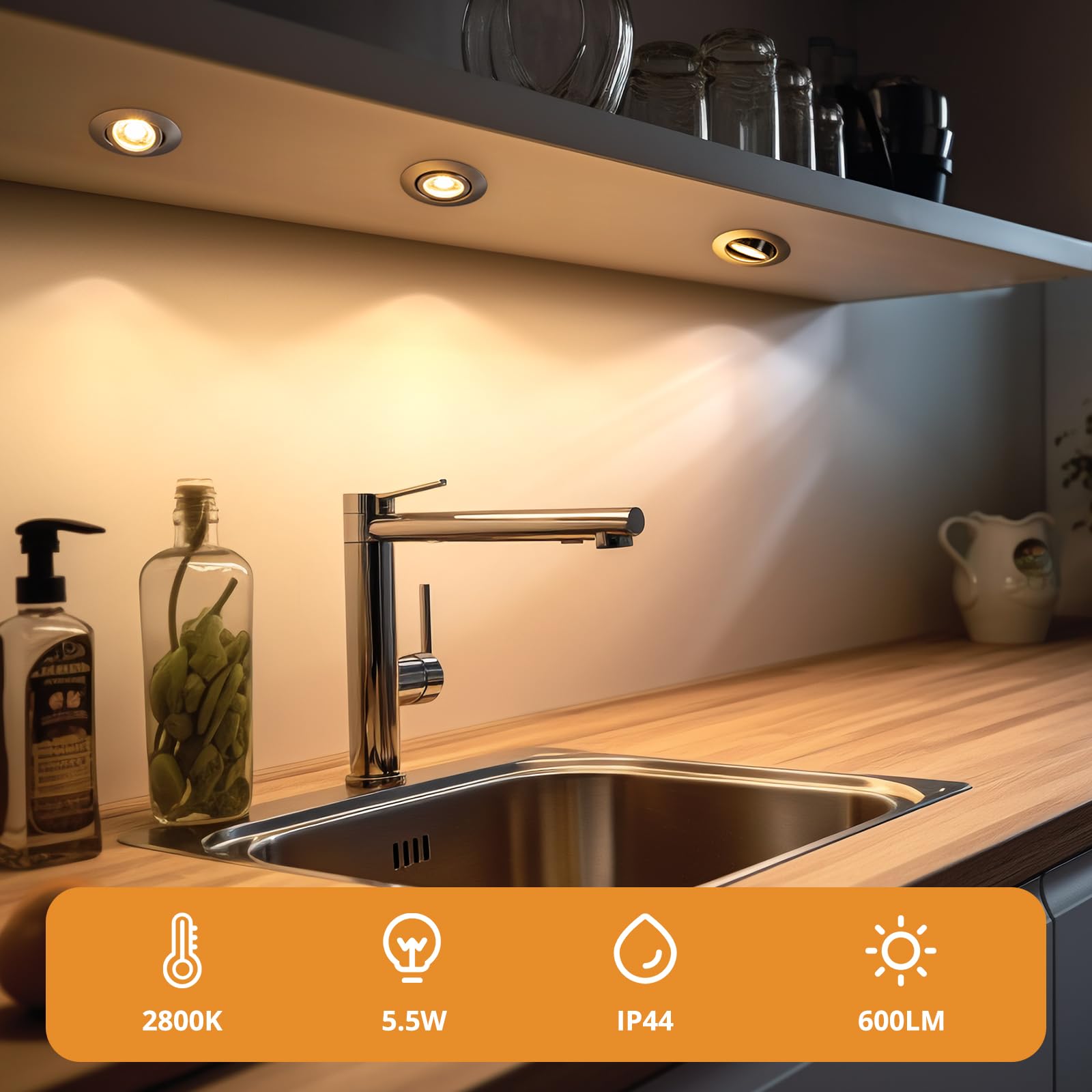 wowatt 10× Faretti LED da Incasso per Cartongesso Dimmerabili Luce Calda | 5.5W 2800K 600LM 230V Luci da Soffitto Interno IP44 Ultrasottili, Faretto led incasso Orientabili Spot Interno 68mm para Baño