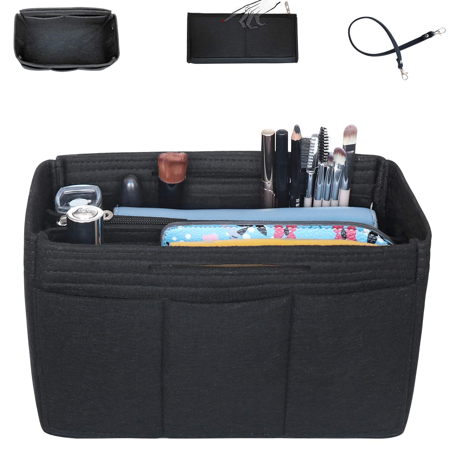 Felt Tote Handbag Purse Organizer 2in1 Borsa Tote Insert Bag in borsa Borsa fodera Borsa per organizer Tote Organizer (Nero, Medio)