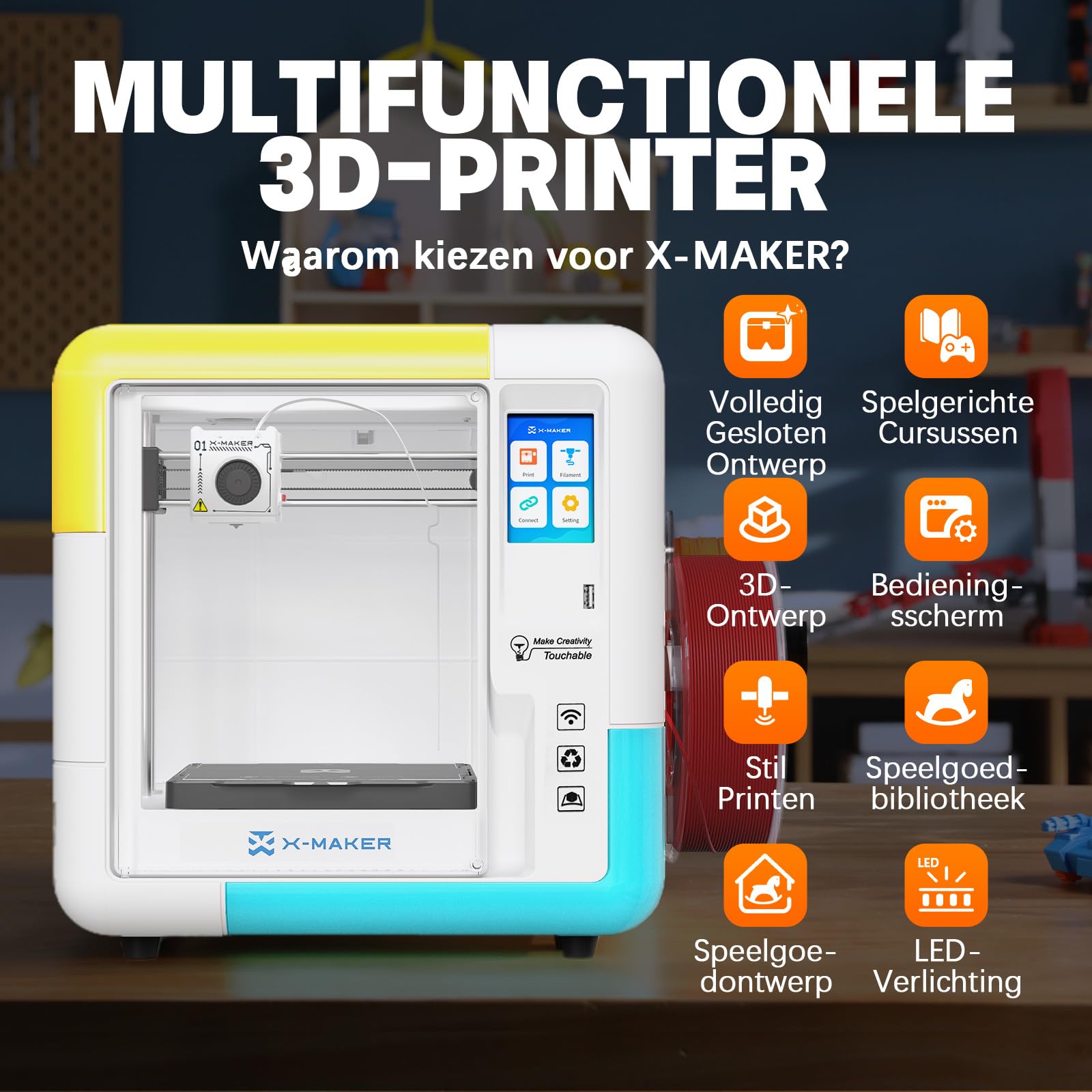 X-Maker 3D-Drucker mit Design-App, Vollständig Geschlossen, WLAN-Druck, 8.000+ 3D-Spielzeugvorlagen mit Updates, 15+ 3D-Designmodule, Sofort Einsatzbereit