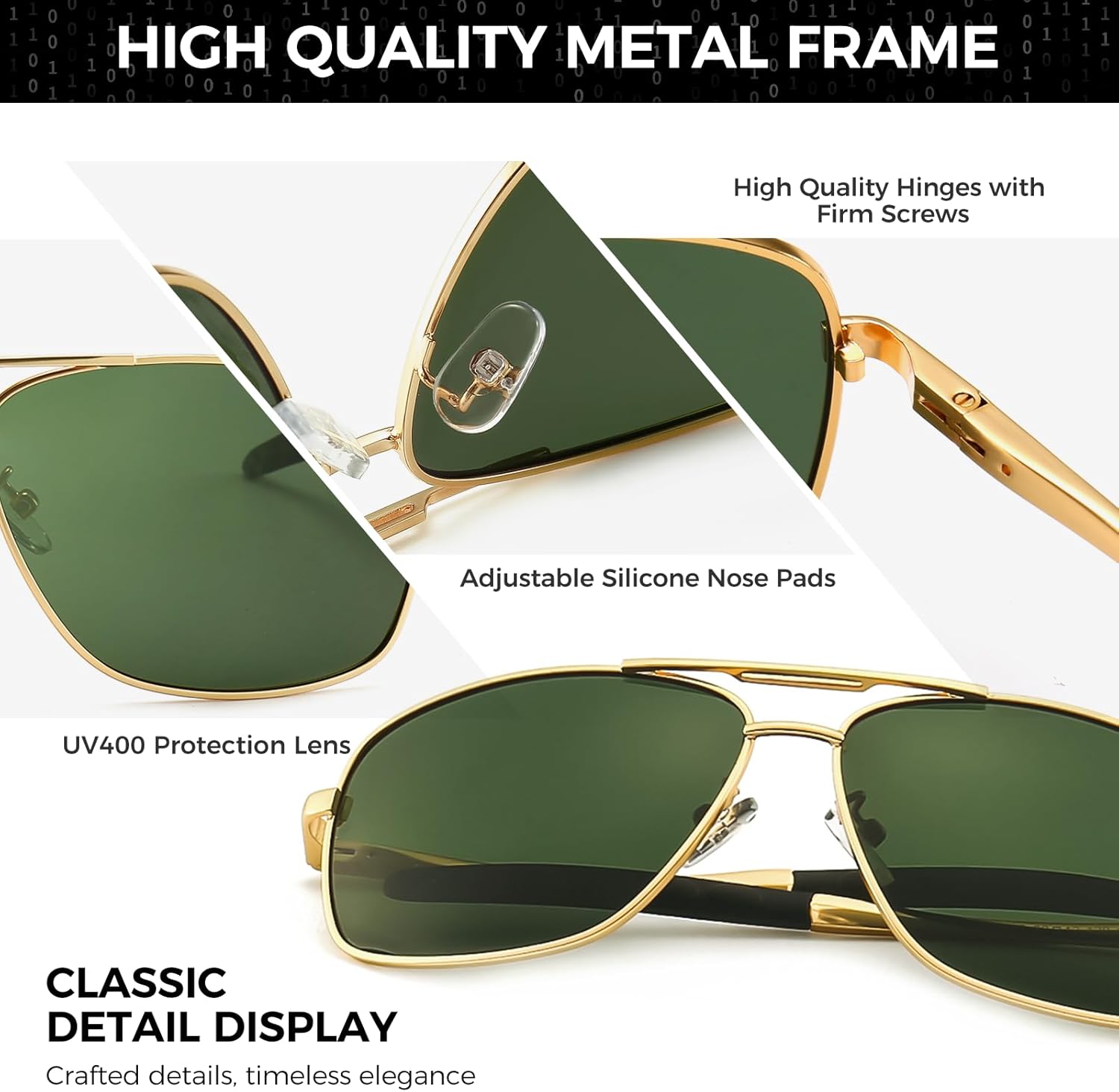 Polarized Aviator Sunglasses–UV Protection, Sleek Metal Frame Sunglasses for Men & Women Driving Sports