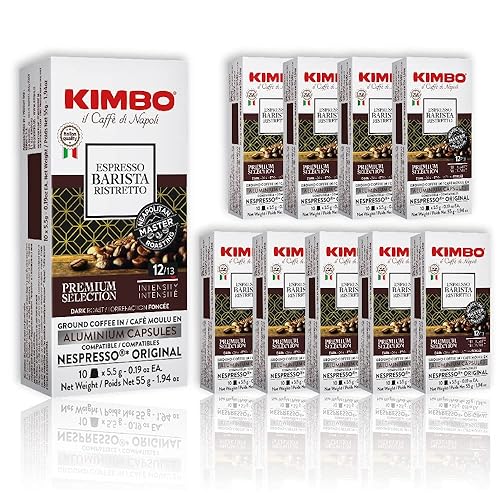 Kimbo Espresso Barista Ristretto  Cápsulas de aluminio, compatibles con Nespresso, espresso italiano suave y rico, tostado oscuro, 100 unidades