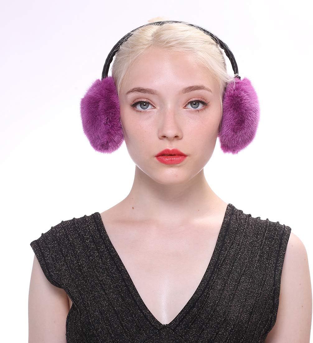 URSFUR Unisex Winter Earmuffs Women Warm Outdoor Rabbit Plush Earmuffs with Headphone Line Purple