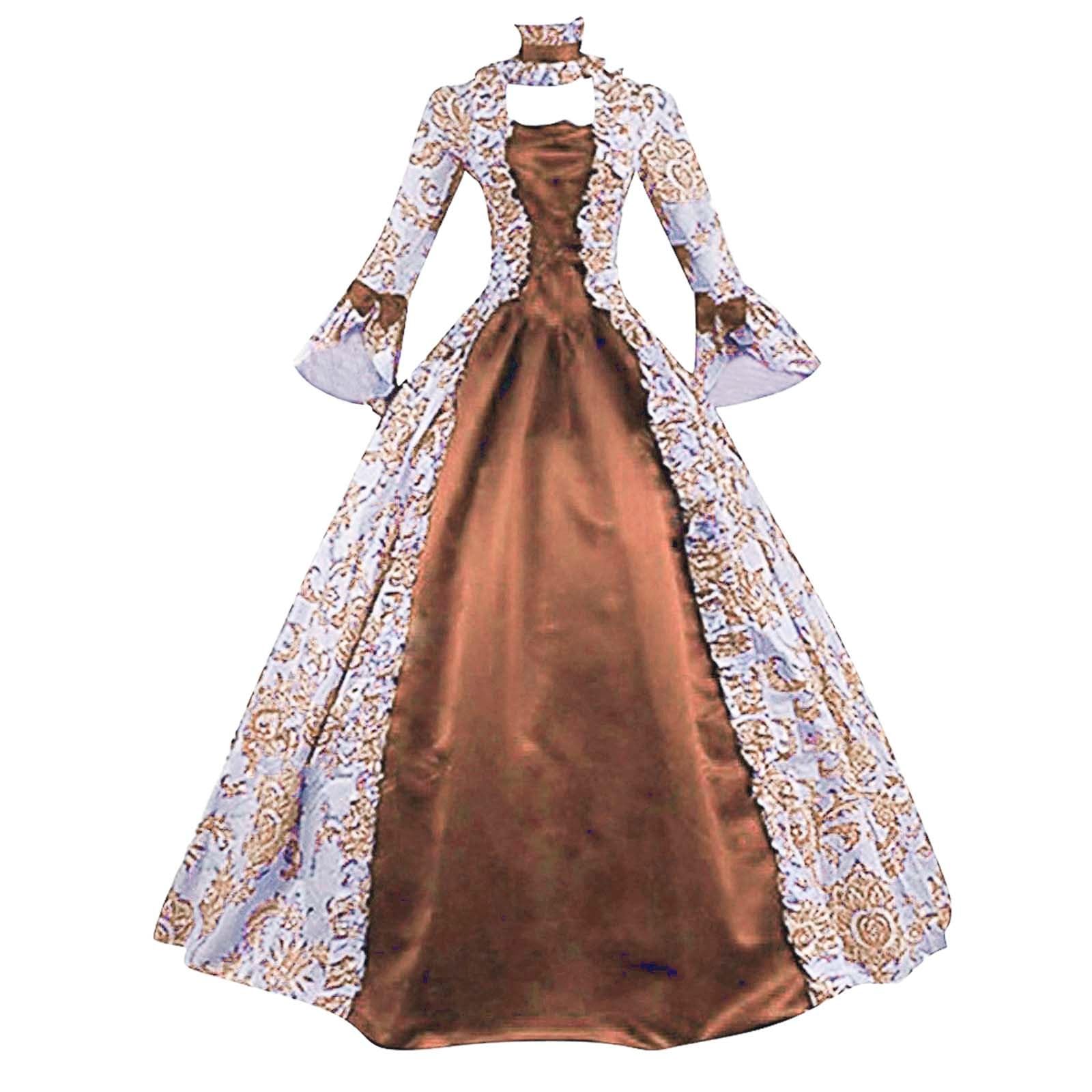 Faschingskostüm Damen Mittelalter Kleidung, Renaissance Partykleid Damen Lange Winter, A-Linie Straffen Taille Gothic Kleid Damen Viktorianisches Kleid Classic Cosplay Outfit Gothic Prinzessin Kostüme