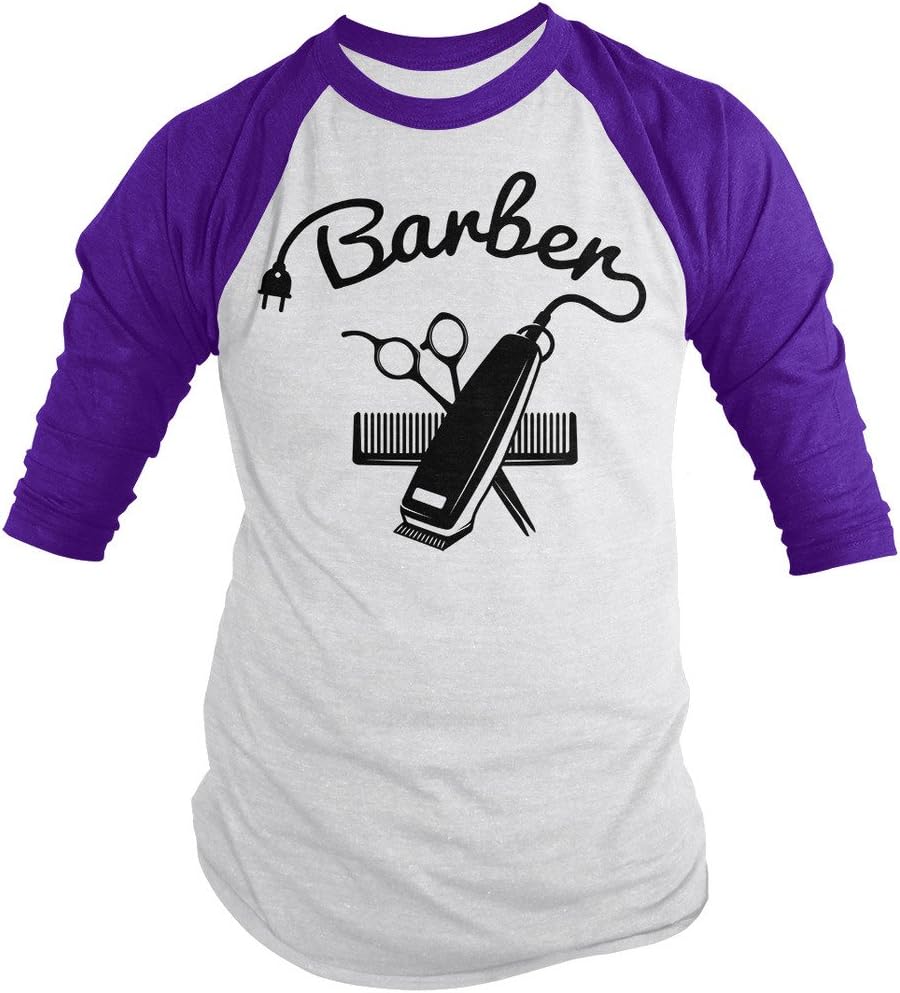Shirts By Sarah Men's Barber Shirts Hair Clippers 3/4 Sleeve Raglan Shirt