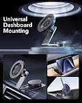 ESR for MagSafe Car Mount, Foldable Dashboard/Tesla Touchscreen Magnetic Car Phone Holder, Cell Phone Holder Mount with 2 Metal Rings for iPhone Air/17e/17/16/15/14, Samsung S26/S25 Series, Pixel 10