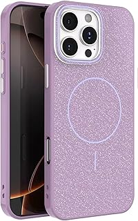 Alrayaa Back Case Crystal Clear Glitter Compatible with Magsafe For Apple iPhone 14 Pro Max - Purple