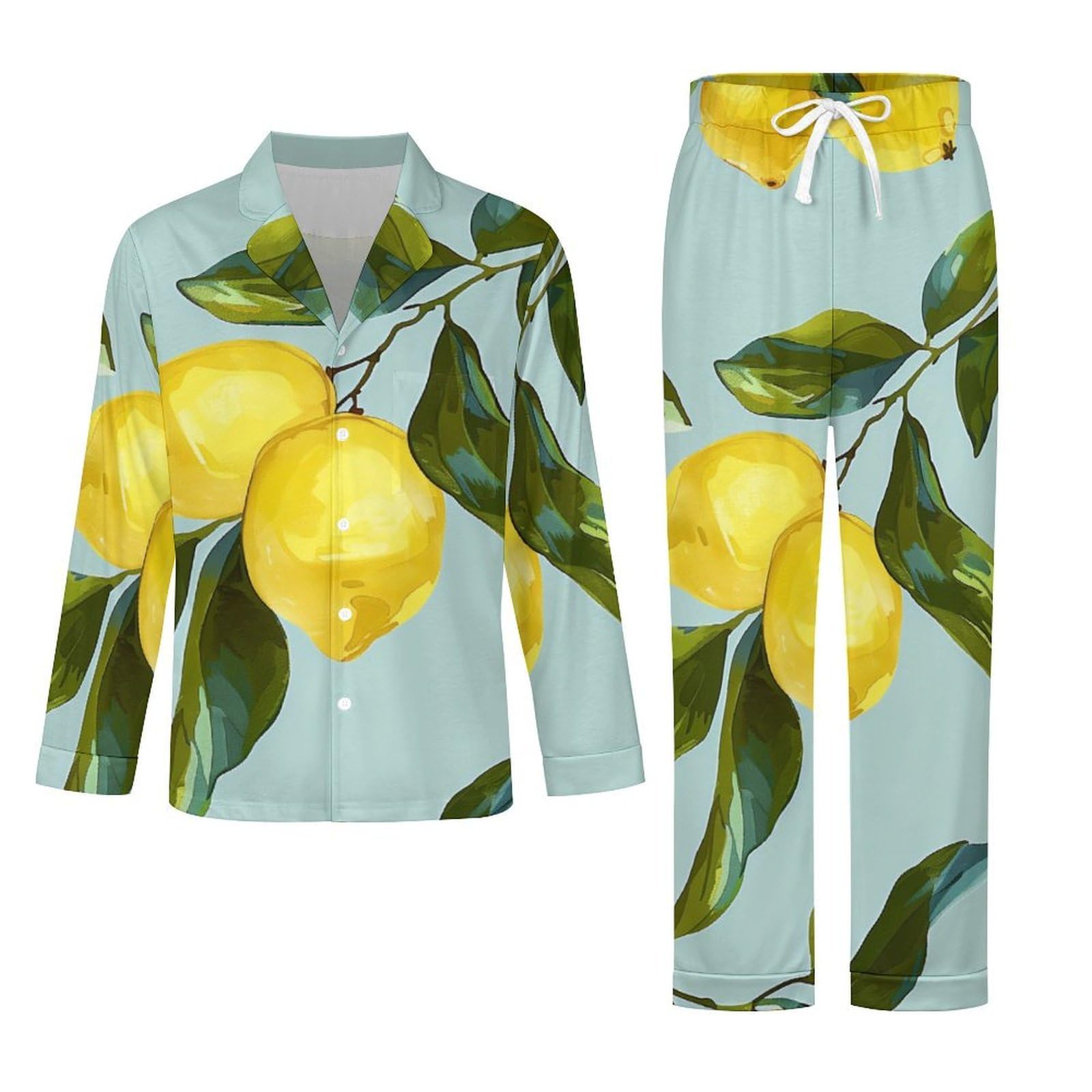 OLEETS Completo Pigiama da Uomo - Frutto di Limone Pigiama Invernale Completo con Top E Pantaloni 2 Pezzi Morbido E Confortevole Casual da Notte