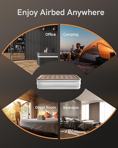 Miniatura 9 de Colchón de aire individual con bomba elevada incorporada, colchón inflable para casa de invitados, campamento, colchón inflable tamaño individual en