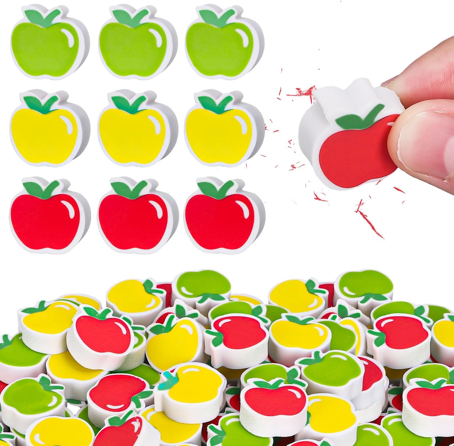 JarThenaAMCS Mini Apples Erasers Bulk 3 Colors Apples Shape Erasers Cute Collection Eraser for Back to School Party Classroom Stationery Supplies, 60Pcs