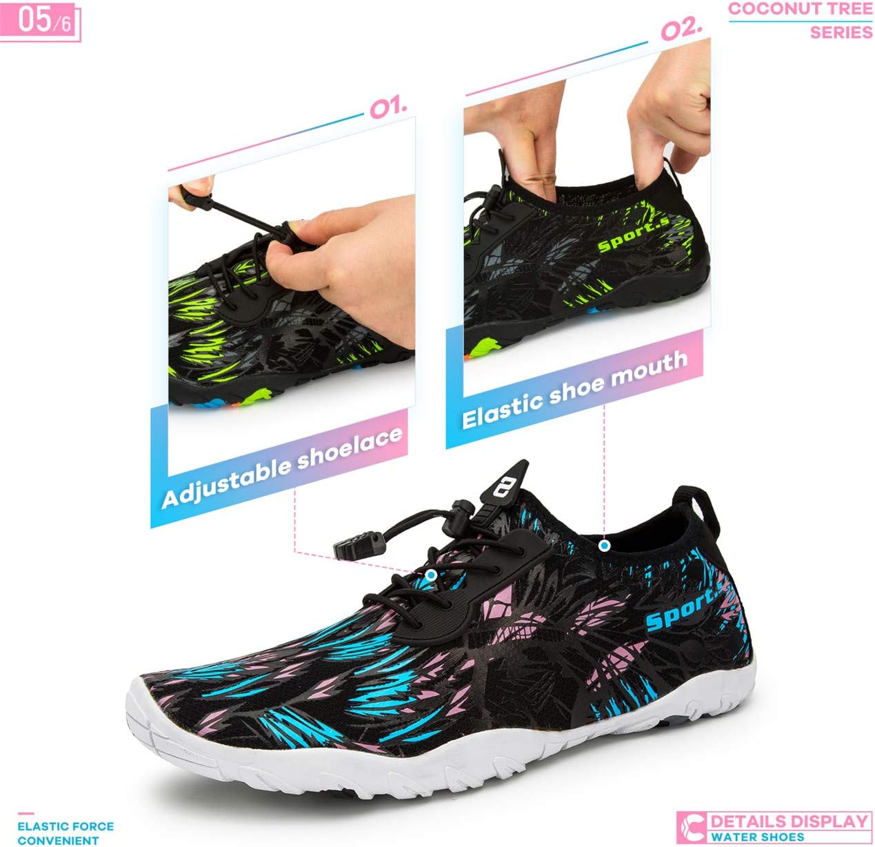 CROVA Men Women Water Shoes Quick Dry Lightweight Barefoot Solid Drainage Sole for Swim Diving Surf Beach Aqua Pool