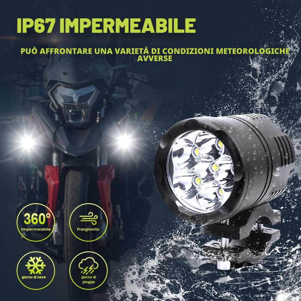Biqing 2PCS Fari Moto Supplementari,6 LEDs Faretti LED Moto Luci Anteriori Faro Luci Supplementari Lavorare Lucis Spot Faretto per 12-24V Veicolo Motos Bici Auto Barca
