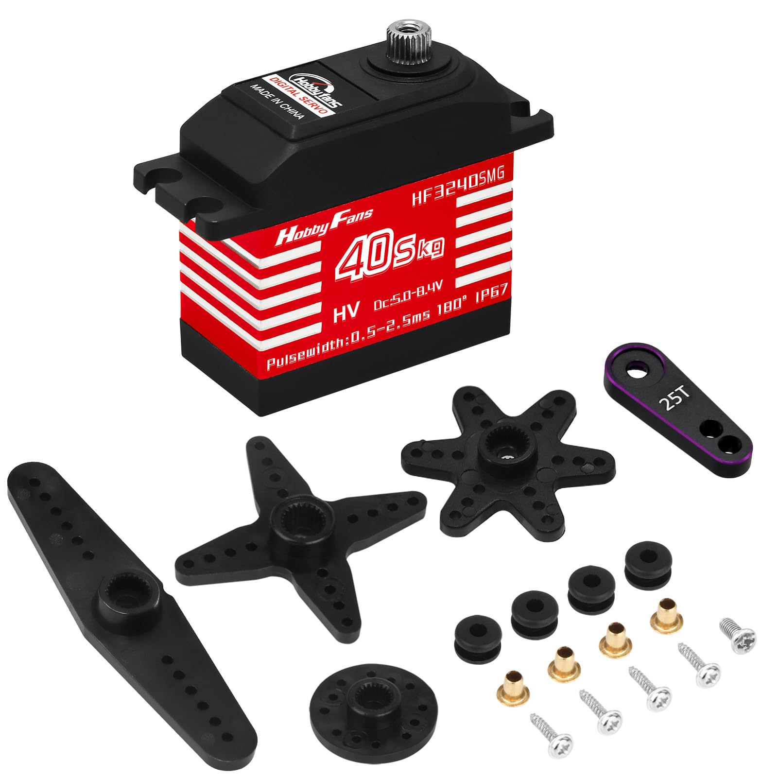 Servo numérique RC - 40 kg - Servo à couple élevé - Tout étanche - En métal - Avec 2 trompes de servo 25T - Pour voiture RC 1/12 1/10 1/8 RC Car RC Crawler - Rouge