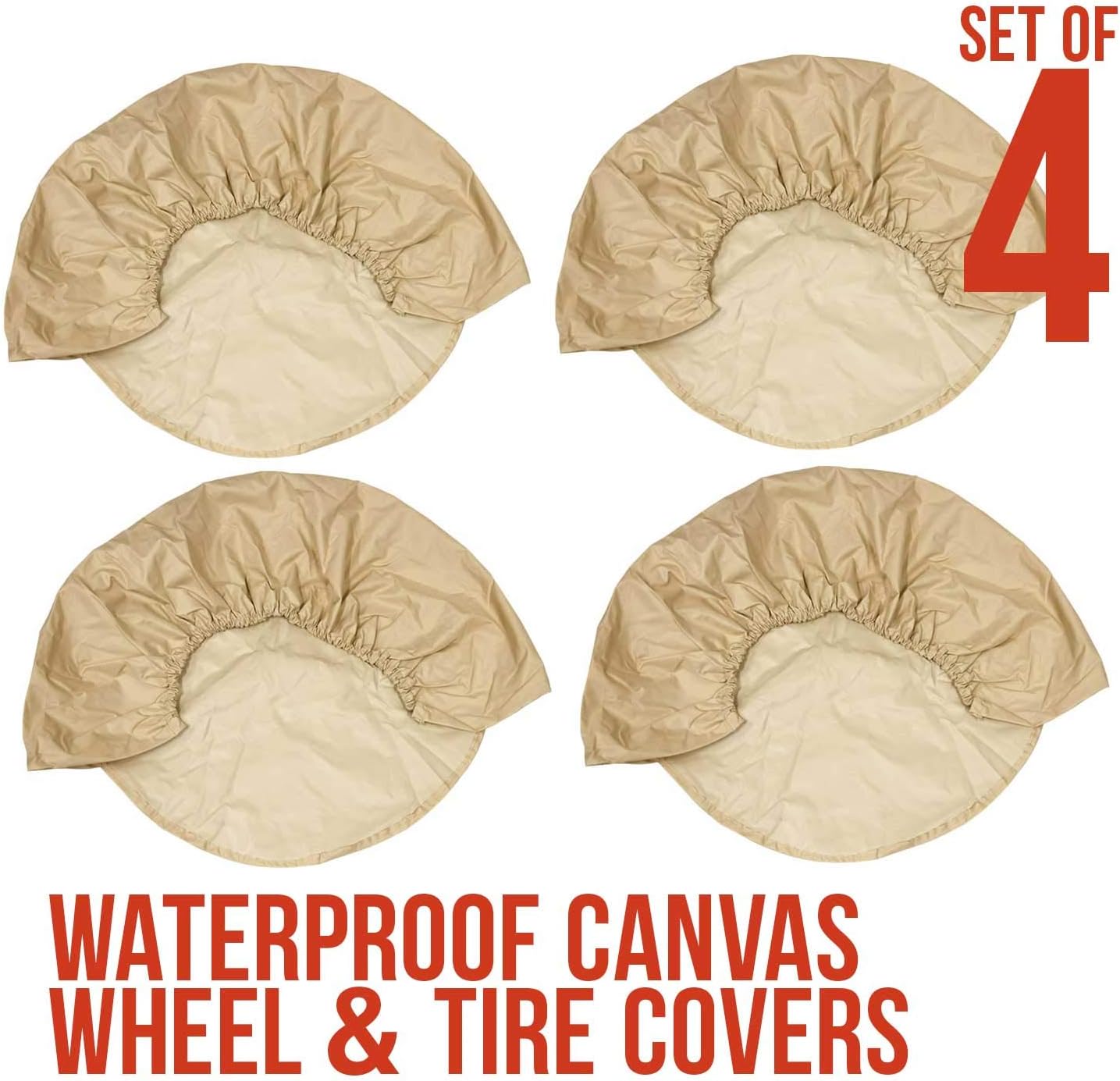 TCP Global Set of 4 Oxford Canvas Wheel Tire Covers for RV, Truck & Trailer, 27"-29" Diameter
