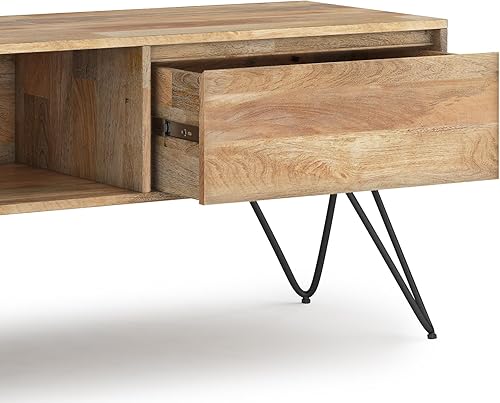 Miniatura 7 de SIMPLIHOME Hunter - Soporte industrial para TV de madera maciza de mango de 68 pulgadas de ancho, natural, para televisores de hasta 75 pulgadas,