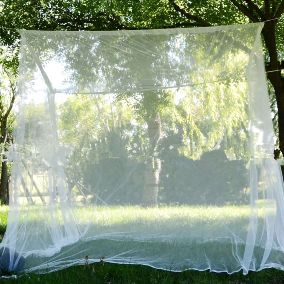 Moustiquaire de lit carrée, Baldaquin en Polyester Lits, Moustiquaire pour lit Double et lit Simple avec Outil d'installation, pour se protéger efficacement des moustiques, Blanc (2 * 2 * 1.8cm)
