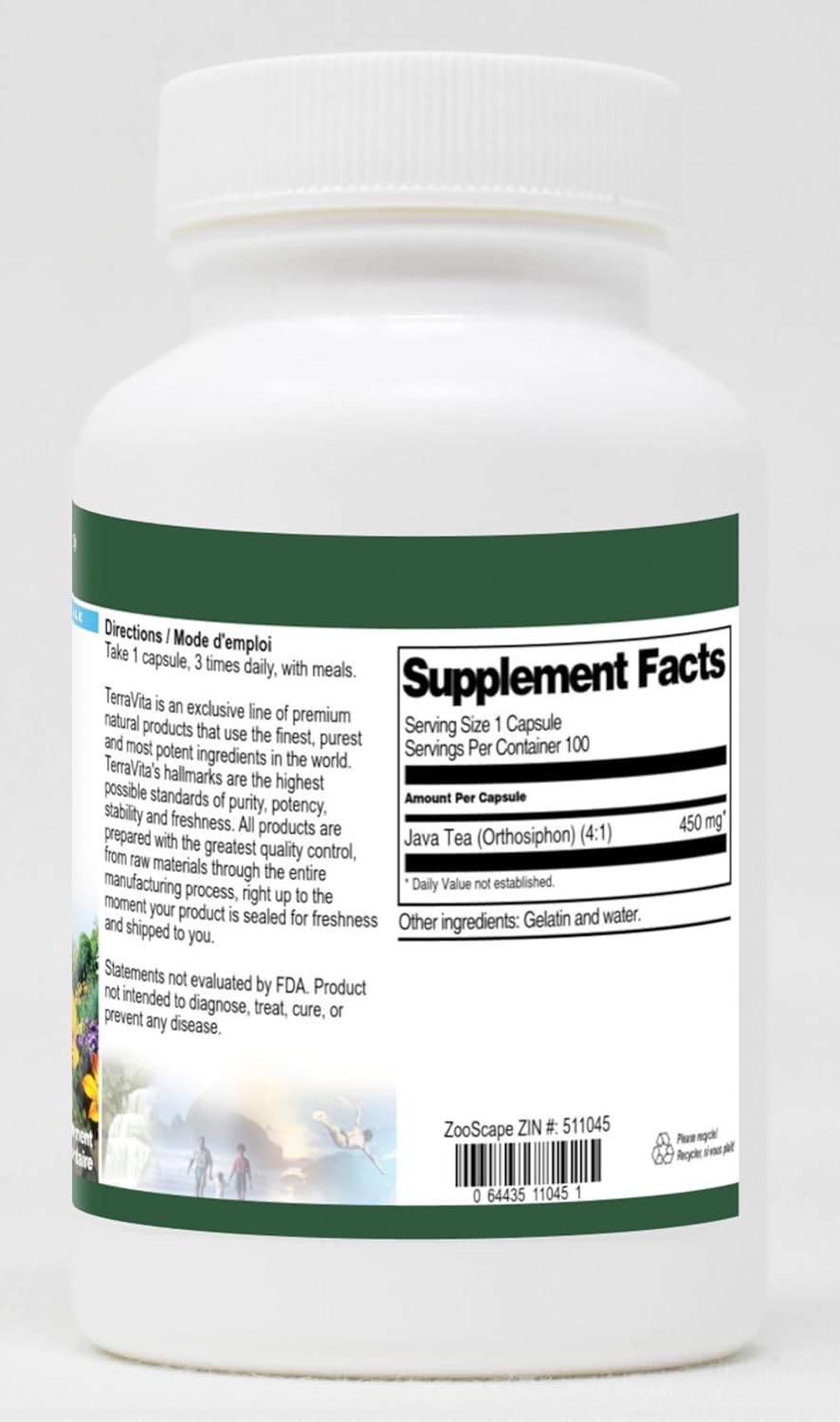 Extra Strength Java Tea (Orthosiphon) 4:1 Extract - 450 mg (100 Capsules, ZIN: 511045)