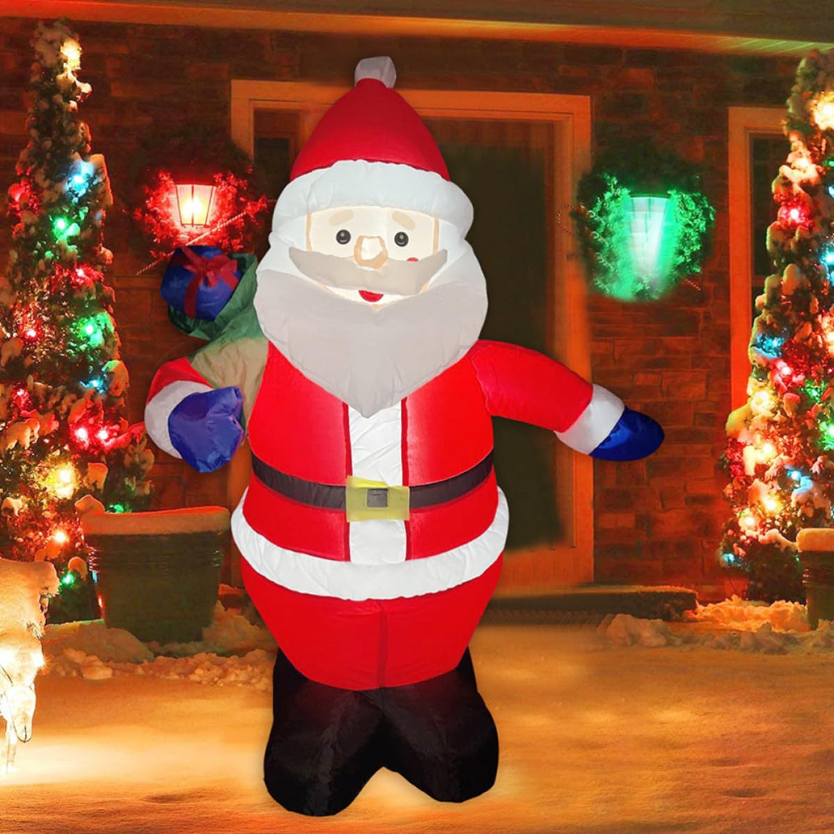 Sewroro Père Noël Gonflable Rouge en Polyester Lumières LED pour Noël | Décoration Extérieure Classique, Usage Jardin Avant, Résistant à L'usure