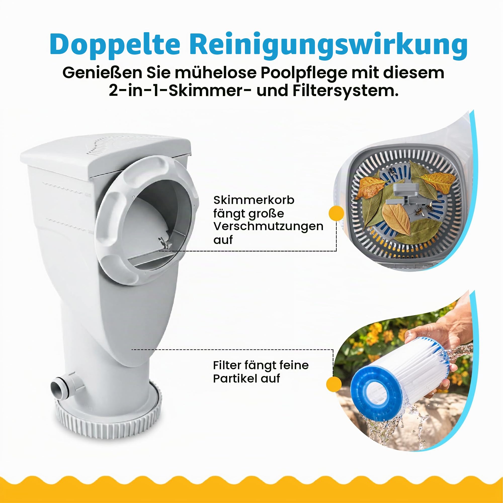 Funsicle SkimmerPlus 1.500 GPH 2-in-1 Filterpumpe und Skimmersystem für oberirdische Schwimmbäder - Poolreinigung und -wartung