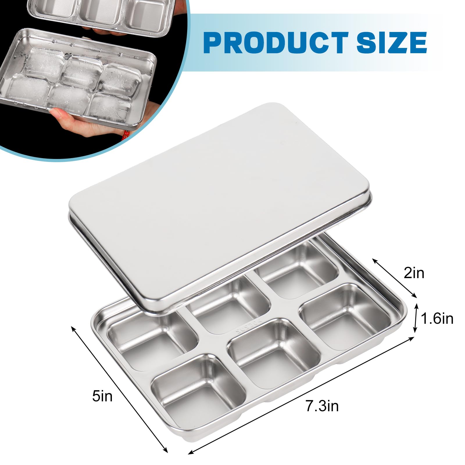 FYSUIMU Paquete de 3 bandejas de hielo de acero inoxidable para congelador, bandejas de hielo de metal con tapas para el hogar, cocina, bar, cóctel, whisky