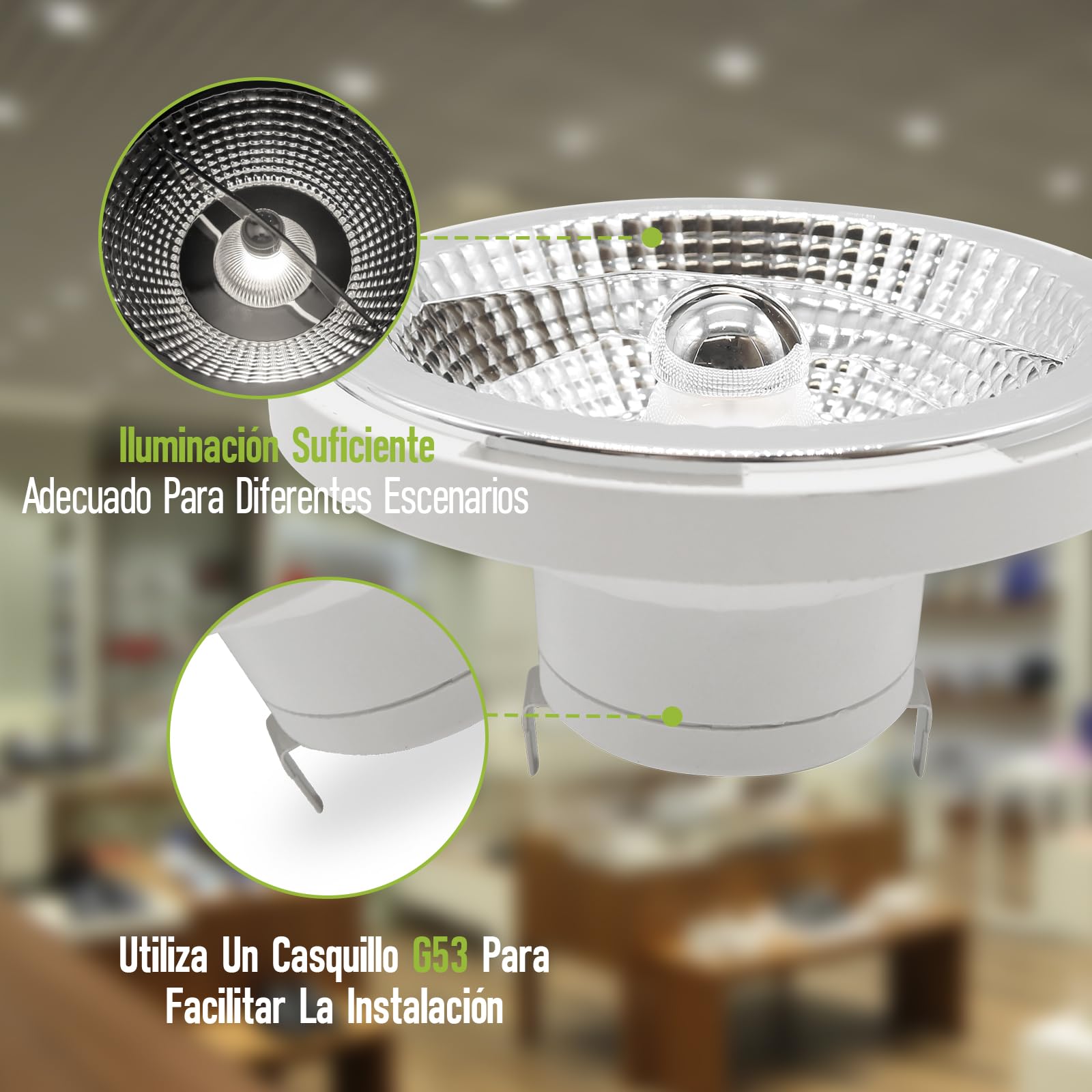 5 Unidades Foco LED AR111 G53 12W Equivalente a 75W Lámpara Halógena 940LM Blanco Neutra 4000K Ángulo de haz 45° Bombillas LED para Restaurante Cantina Salón No Regulable