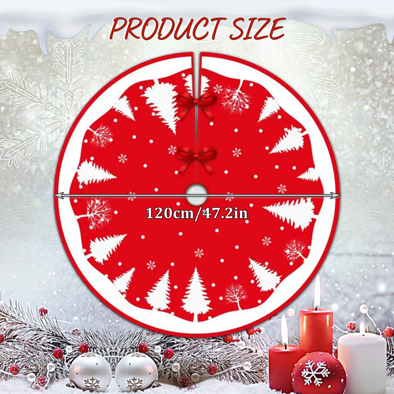 Falda Árbol Navidad Rojo, 120cm Pie Redondo, Cubre Pie Peluche Corto, Base para Fiesta de Año Nuevo, Vacaciones en Casa, Decoración