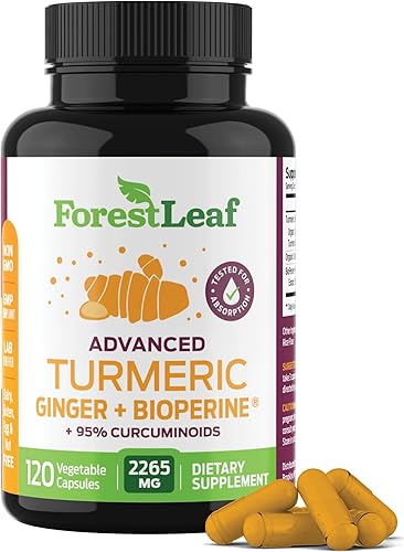 Suplemento de cúrcuma extra fuerte de 2265 mg Suplemento de curcumina de cúrcuma con pimienta negra BioPerine Suplementos tuméricos y de jengibre,