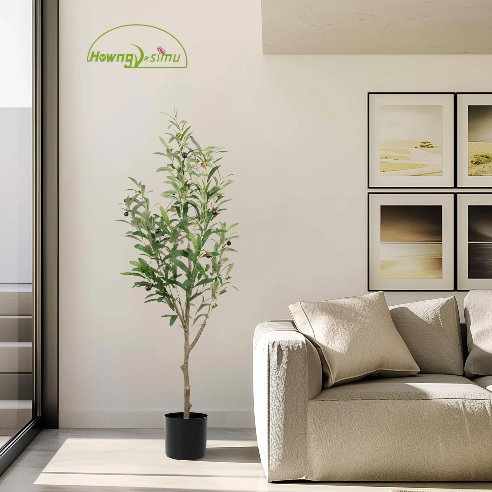 4FT Artificial Olive Tree Tall Fake Potted Olive Silk Tree with Planter ...