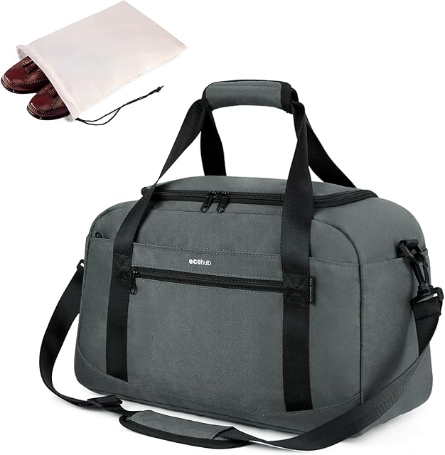 ECOHUB Cabin Bag 40x20x25 for Ryanair Under Seat Flight Bag Recycled PET Eco Friendly Travel Holdall Hand Luggage Bag Carry On Duffel Bag for Women Men(Grey)