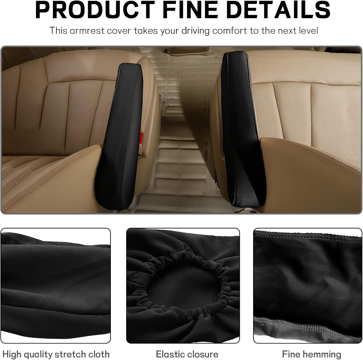 2PCS Car Front Seat Armrest Covers, Elastic Cloth Fabric Auto Front Seat Armrest Cover Replacement, Universal Vehicle Seat Armrest Protectors, Car SUV Truck Accessories (Black) image 3