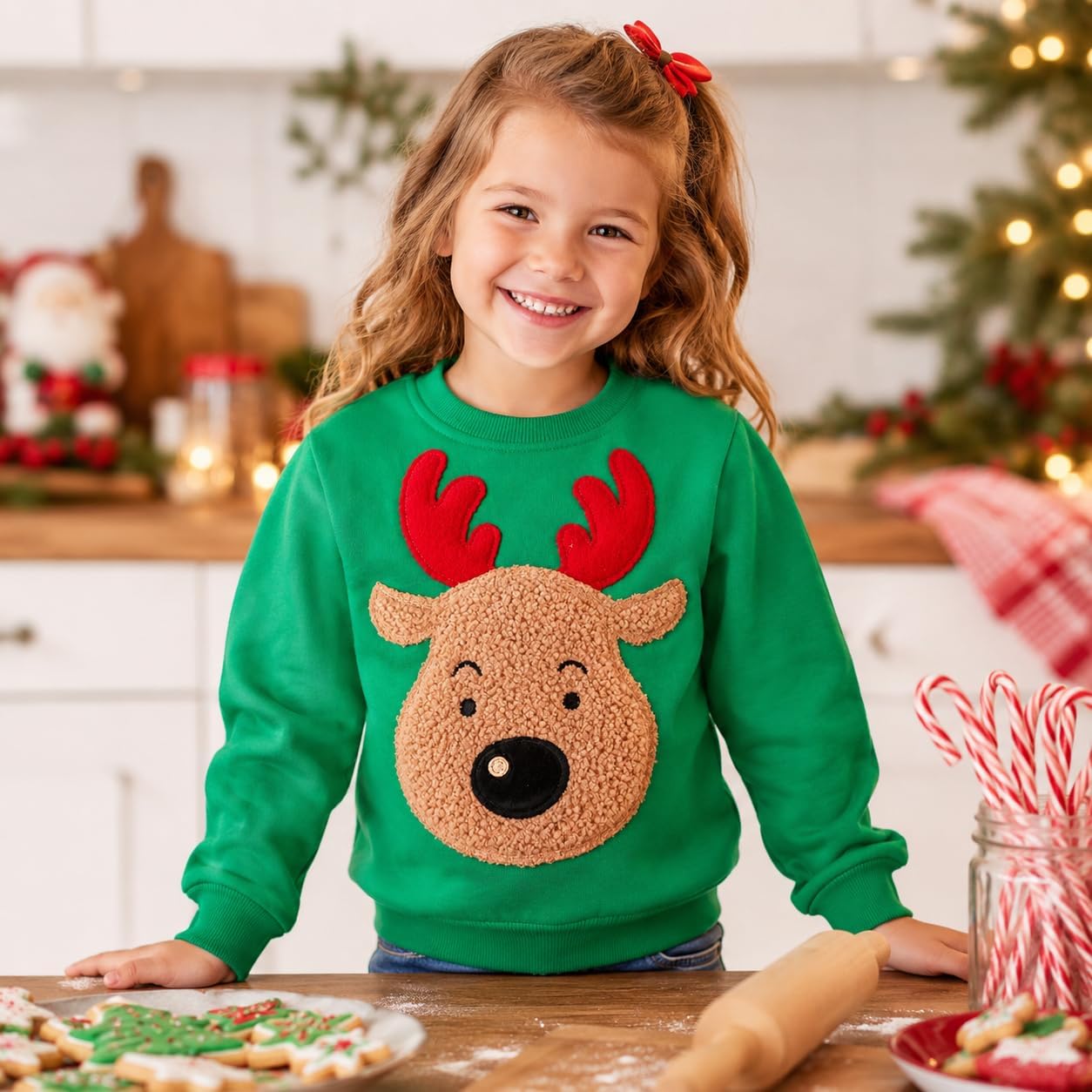 Popshion Toddler Boys Christmas Sweatshirts Long Sleeve Pullover Shirts Reindeer Sweaters Xmas Cartoon Tee Sport Tops 1-7T