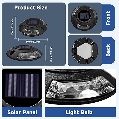 Miniatura 7 de Rimoody Paquete de 12 luces solares para entrada de vehículos, 2 modos de color, luces de muelle para exteriores, impermeables, LED, luces solares