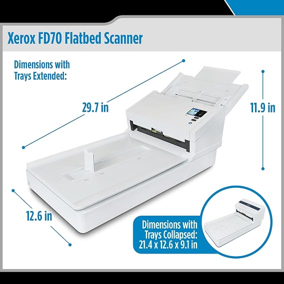 Xerox FD70 Scanner, USB Duplex Flatbed Office Document Scanner for PC and Mac, 70 PPM, 120 Page Automatic Document Feeder Tray (ADF)