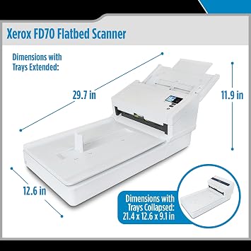 Xerox FD70 Scanner, USB Duplex Flatbed Office Document Scanner for PC and Mac, 70 PPM, 120 Page Automatic Document Feeder Tray (ADF)