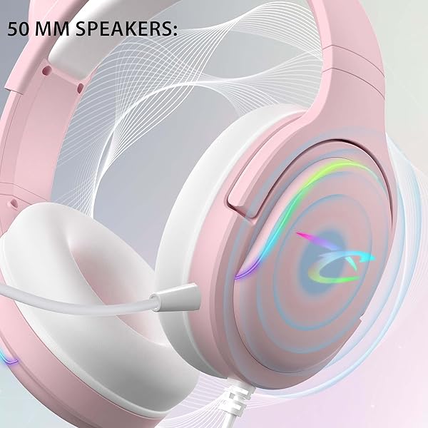 Subsonic - Casque Gaming Spectra. Casque pour PS5, PS4, PC, Xbox - Hauts Parleurs de 50 mm, Micro Inclinable, LED RGB Dynamique Télécommande avec Réglage du Volume et Bouton Mute intégrés - Rose - 2