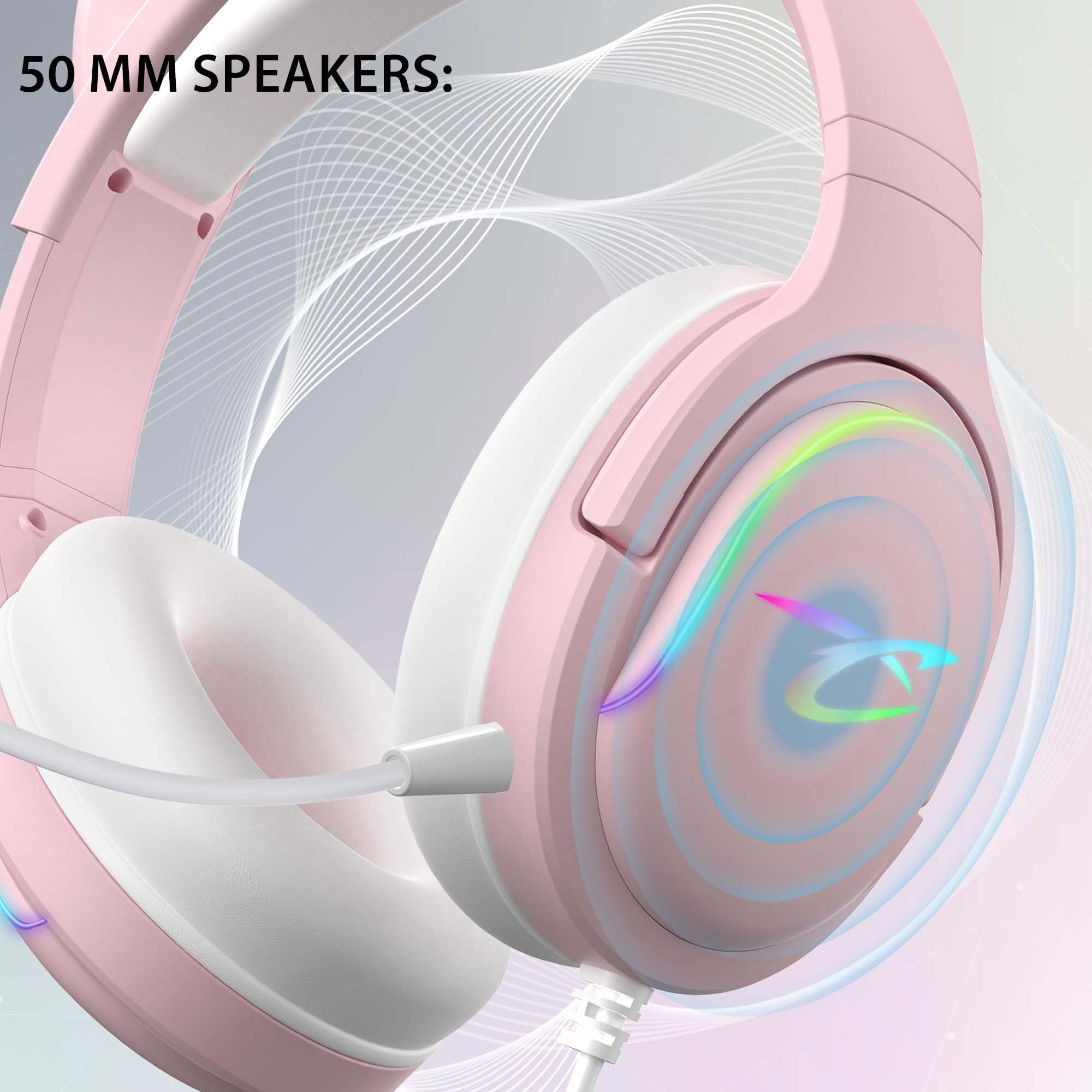 Subsonic - Casque Gaming Spectra. Casque pour PS5, PS4, PC, Xbox - Hauts Parleurs de 50 mm, Micro Inclinable, LED RGB Dynamique Télécommande avec Réglage du Volume et Bouton Mute intégrés - Rose - 3