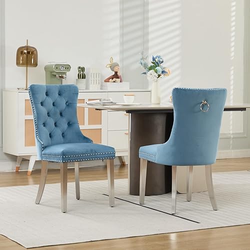 Miniatura 40 de Juego de 6 sillas de comedor modernas de mediados de siglo, con respaldo tapizado de terciopelo verde, sillas de cocina y comedor, patas de metal