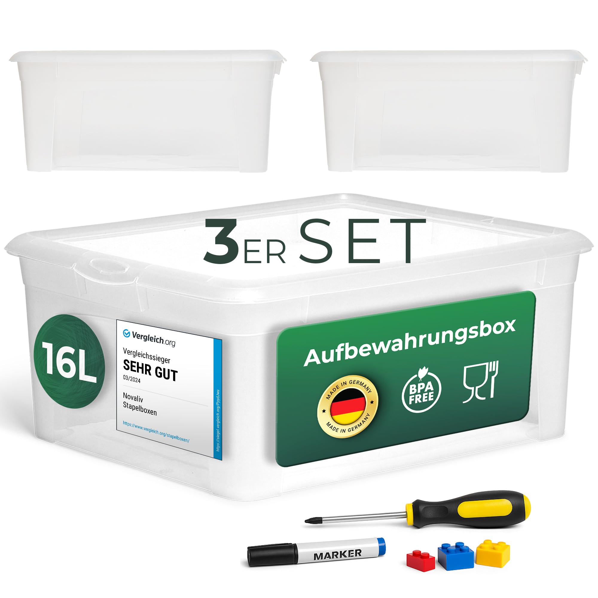 RMAN Contenitori in Plastica con Coperchio, 15L *4 Contenitore Impermeabile Impilabili Scatola Porta Oggetti per Armadi, Cucina, Bagno, Ripostiglio e Garage, Bianco