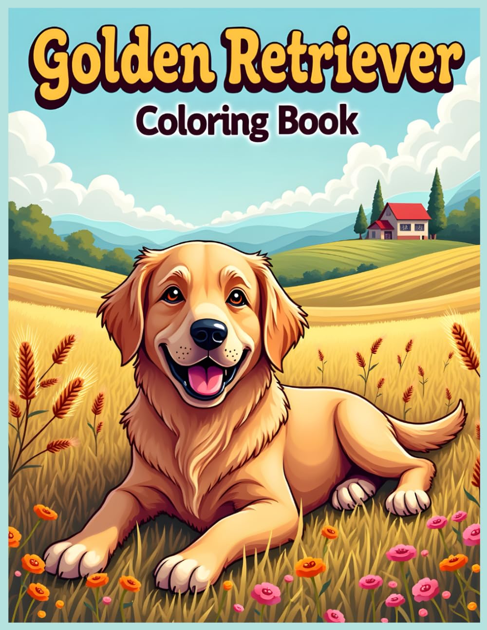 Golden Retriever Dog Coloring Book: Countryside Scenes with Blooming Wheat Fields Coloring Pages for Stress Relief