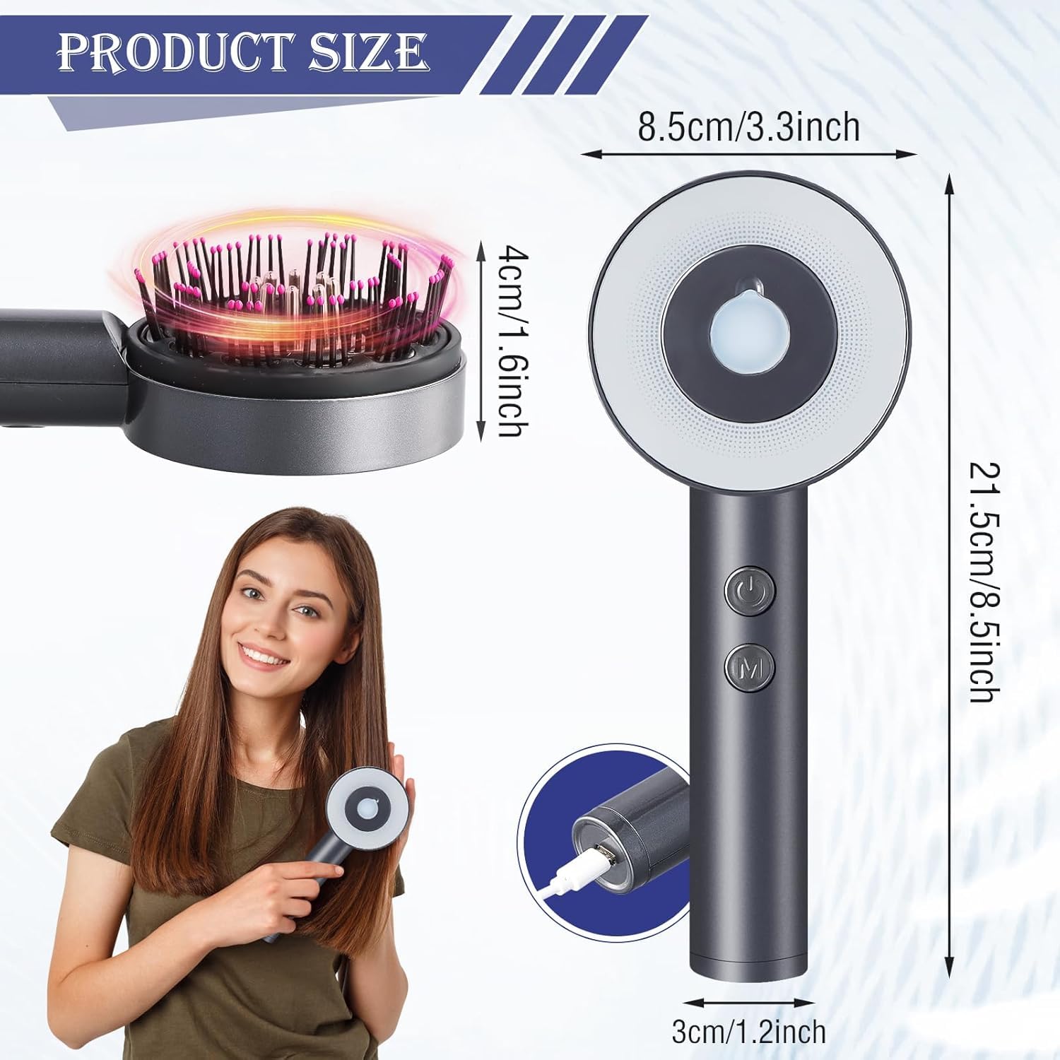 Brosse de massage 2 en 1 pour cuir chevelu et huile capillaire - Brosse électrique pour cuir chevelu - Avec lumière rouge et bleue - Pour la relaxation du cuir chevelu et de la tête