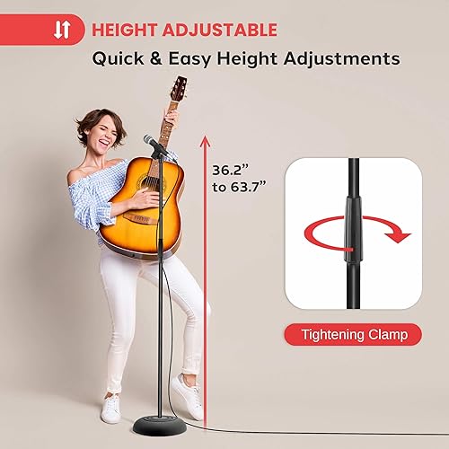 Miniatura 2 de Pyle Soporte de micrófono de altura ajustable, soporte universal de micrófono de 36.2 a 63.7 pulgadas, diseño compacto, resistente y ligero, ideal