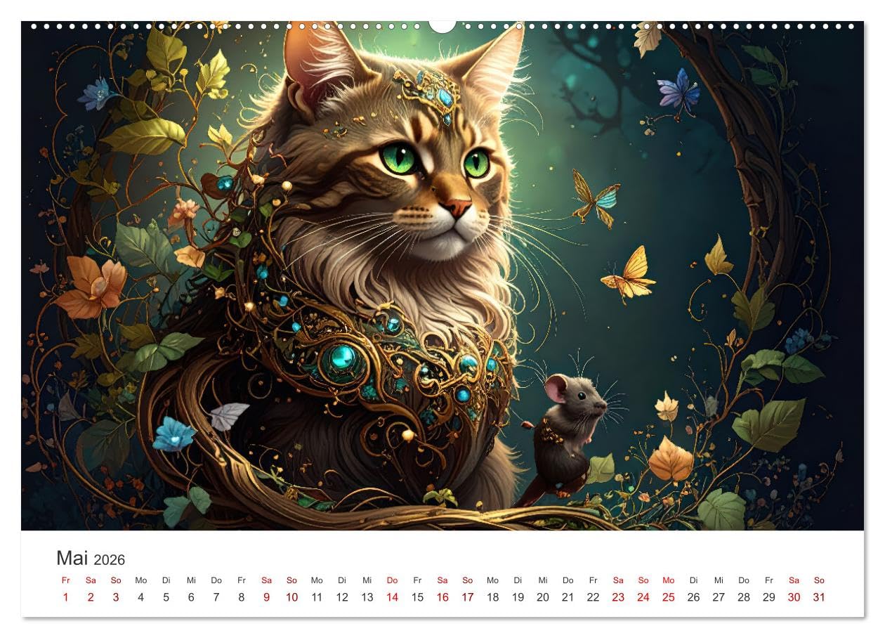 Kunst Katzen (Wandkalender 2026 DIN A2 quer), CALVENDO Monatskalender: Katzen in den verschiedensten Kunstepochen