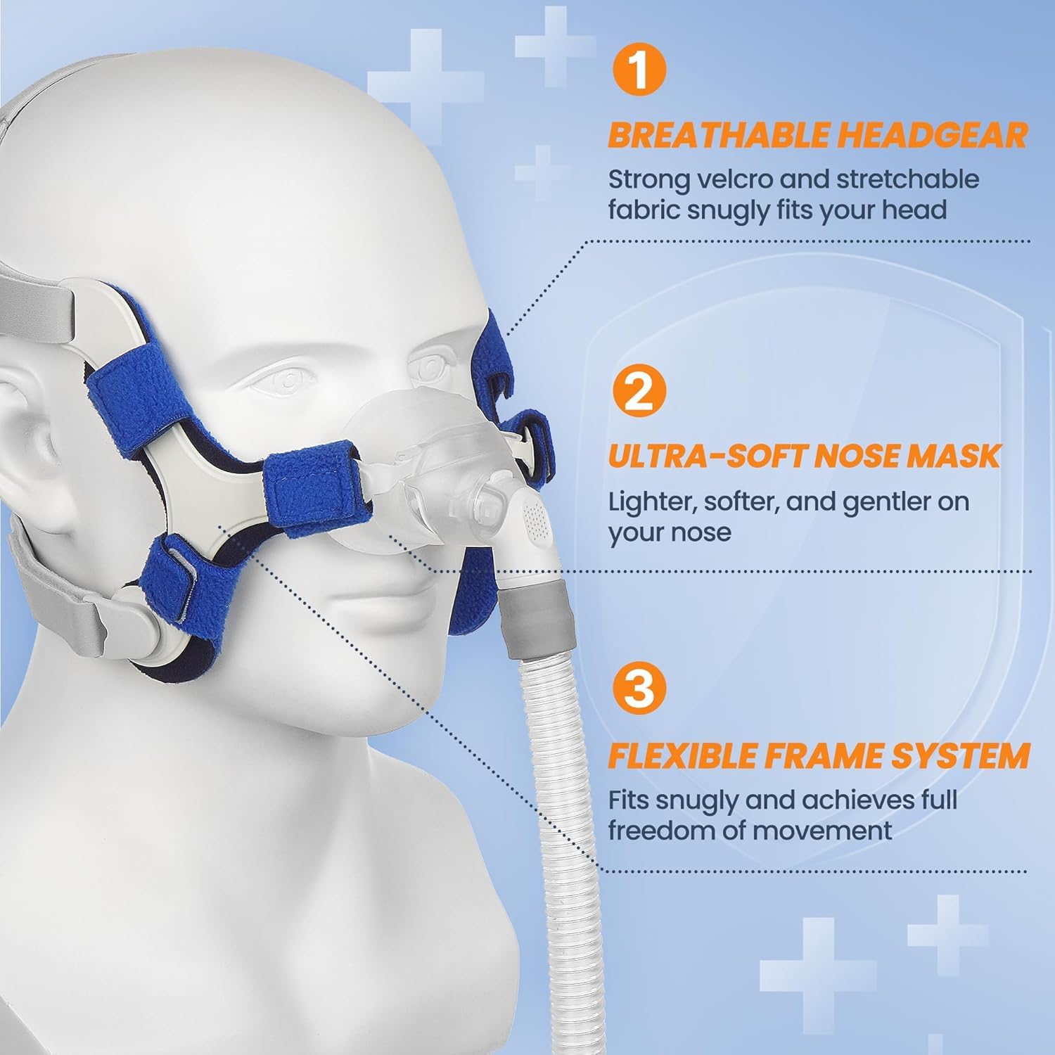 Maschera nasale per Airfit N20, kit di ricambio completo con copricapo, telaio, tubo e cuscino per N20, taglia M