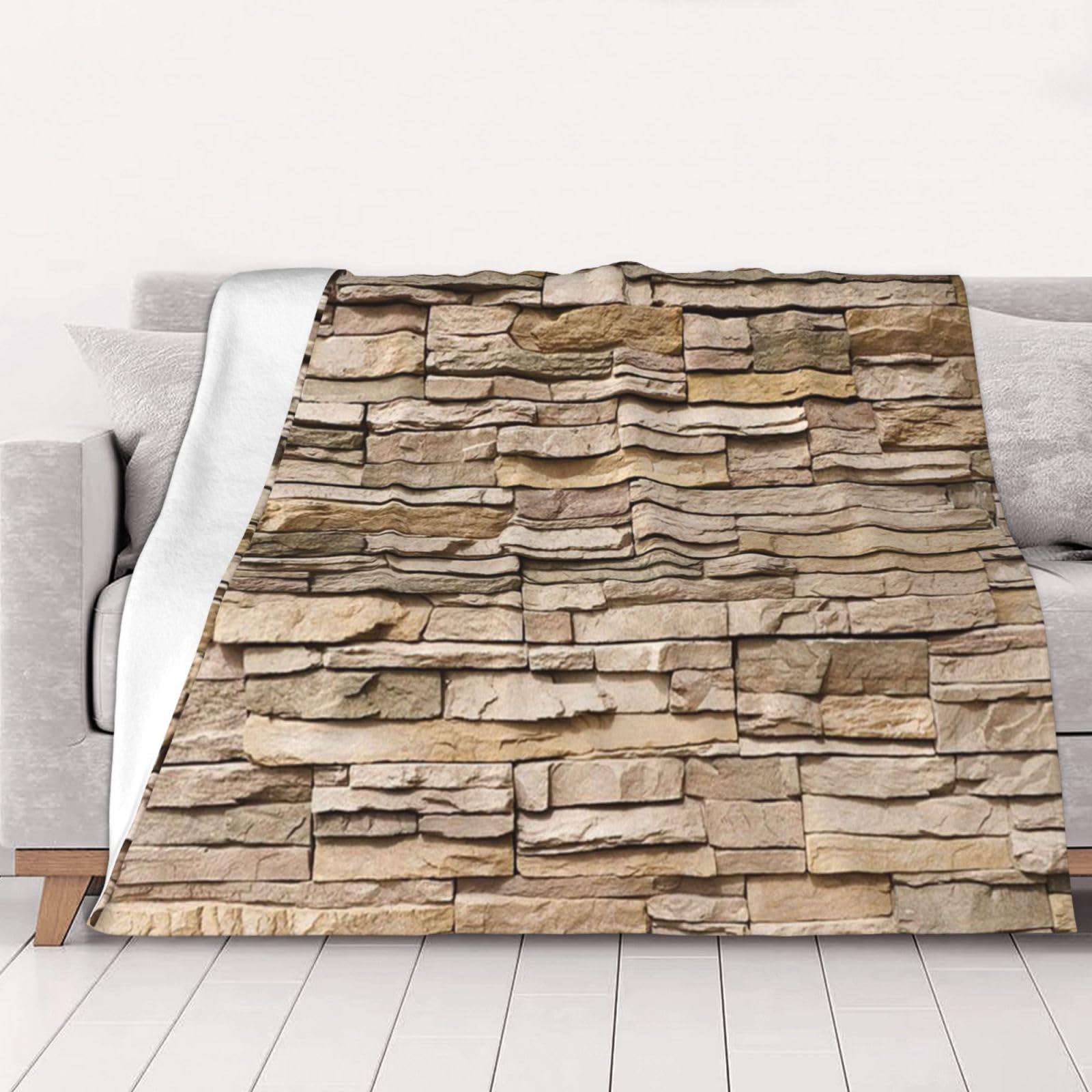 AUBKFELD Rustic Rocks Brick Wall Printed Flannel Blanket 200x150 CM, Soft & Warm Throw Blanket for Sofa/Couch/Bed/Car, Gifts for Audlts Women Men