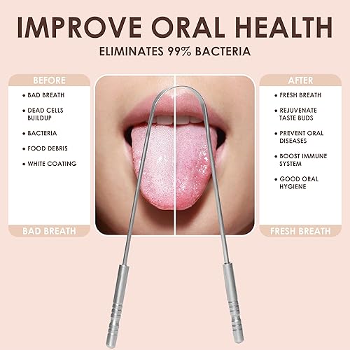 Miniatura 3 de Raspador de lengua para adultos con estuche de viaje (paquete de 2), raspador de lengua para tratamiento contra el mal aliento, limpiador de lengua