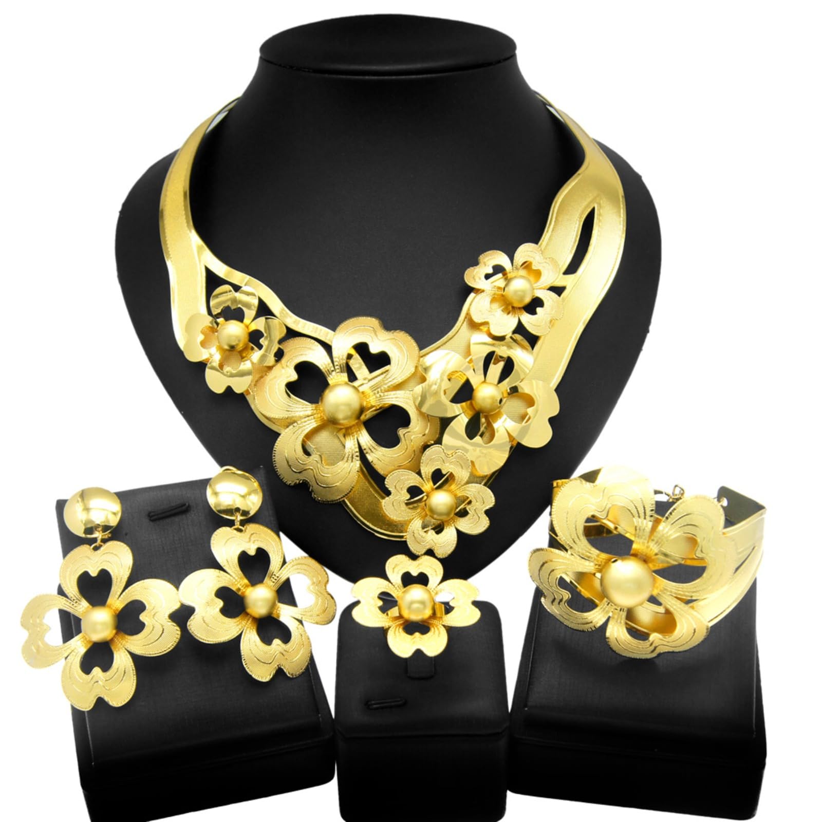 PCs funkeln 24.000 Hochzeit Schmucksets für Frauen Halskette Armband Ohrringe Ring Braut Party Prom Kostümzubehör Accessoires